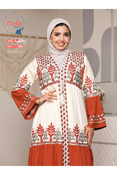 Hala جلابية استقبال مطرزة ومصنوعة من قماش الكتان الخفيف والناعم يمنحك شعورًا ...