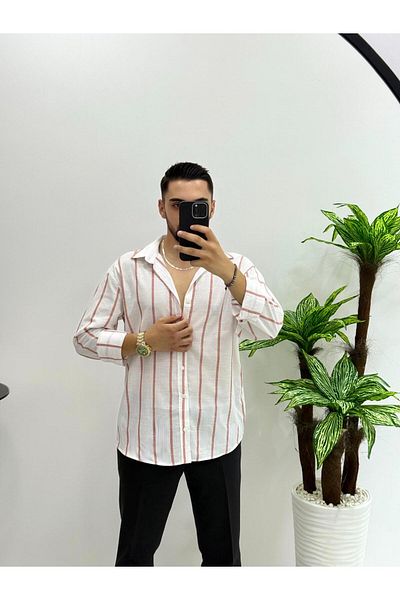 JACK CAPRİO Cămașă din bumbac și in cu dungi pentru bărbați