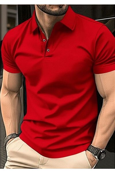 NO 601 Men's Red Slim Fit Polo Neck Tshirt