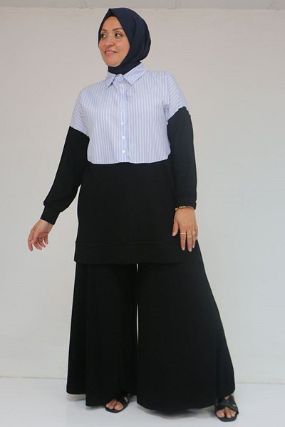 Eslina 57016 Plus Size Men's Collar Combination Trousers Suit - Black-Blue