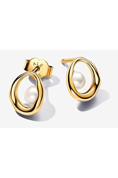 Pandora Organic oval screw earrings with treated freshwater cultured pearls