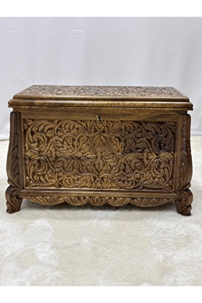 Arıkmert El Sanatları Maraş El Oyma Ceviz Çeyiz Sandığı -Ahşap Sandık– 68x40x...