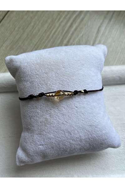 Pel Design سوار وخلخال من حجر السيلينيت والخيط البني مصنوع يدويًا