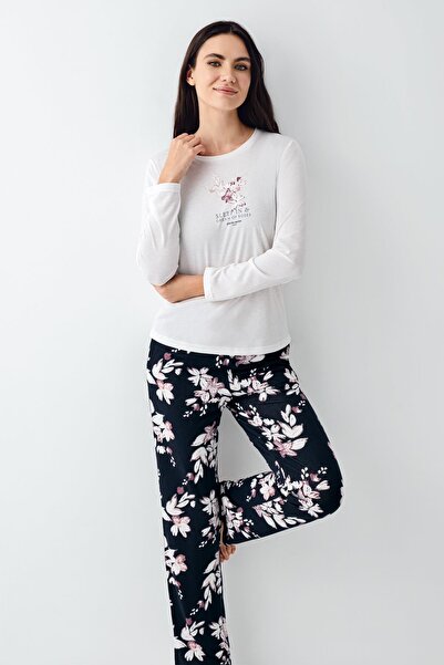 Pierre Cardin Kadın Mevsimlik Uzunkol Bisiklet Yaka Pijama Takım, %50 pamuk %50 modal