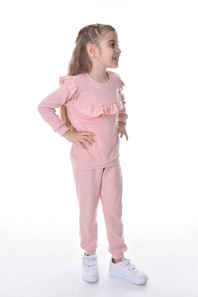 ruhaay Cotton Long Sleeve Girls Bottom Top Suit with Ruffle Detail on Front and Sleeve