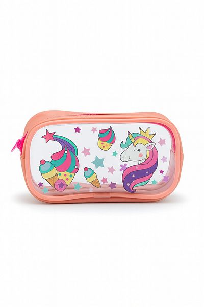 FCSTORE Pink Single Compartment Dinosaur Pencil Case, Dinosaur Transparent Patterned Pen Holder, Waterproof, 20X10X15Cm