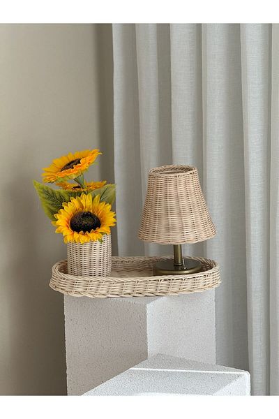 Maison Avf 4-Piece Rattan Table Lamp - Antique Gold Base & Organizer & Vase & Sunflower