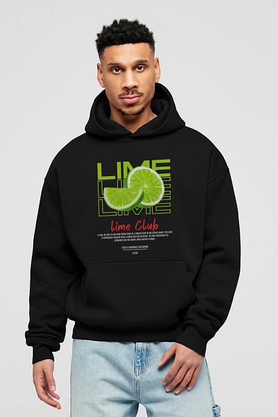 Ankhises Lime Cocktail Front Printed Hoodie Oversize Hooded Sweatshirt Men Women