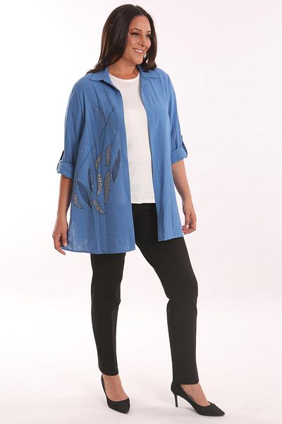 SERTUĞ Tren42plus Plus Size Epaulet Stone Printed Indigo Σετ δύο τεμαχίων