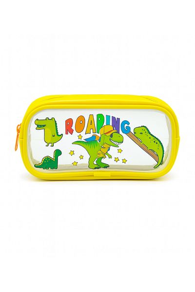 FCSTORE Husă galbenă pentru creion cu un singur compartiment pentru dinozaur, suport pentru stilou cu model transparent de dinozaur, rezistent la apă, 20x10x15cm