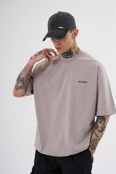 Machinist Men's Solid Basic Cotton Oversize Gray T-Shirt