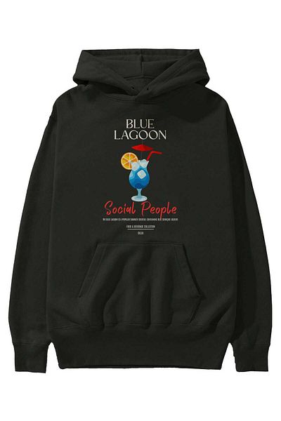 Ankhises Blue Lagoon Cocktail Imprimat în față Hanorac oversize cu glugă Bărbați Femei