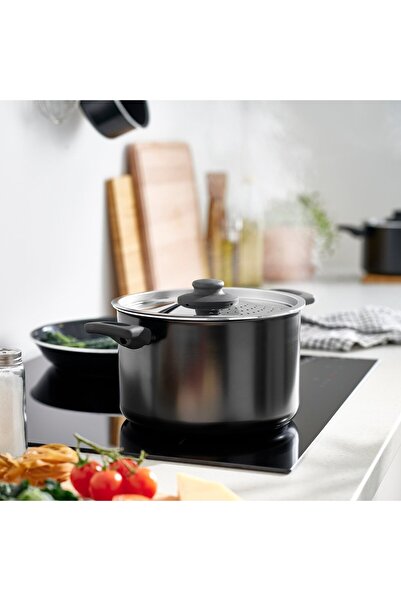 IKEA HEMLAGAD Cookware Set 6-Pieces, Non-stick Black