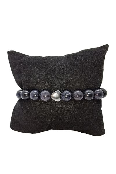 OEM Bratara din piatra soarelui neagra cu pandantiv inima reglabila 15-25 cm