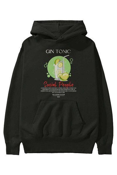 Ankhises Gin Tonic Cocktail Front Printed Hoodie Oversize Hooded Sweatshirt Men Women