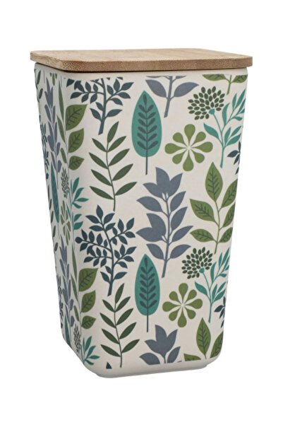 Felli Leaf and Floral Printed Bamboo Fiber Canister with Lid 1.2 Liter