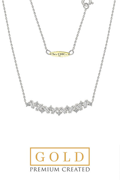 So CHIC... Beyaz Altın Sertifikalı Premium Created Baget Taşlı Kolye