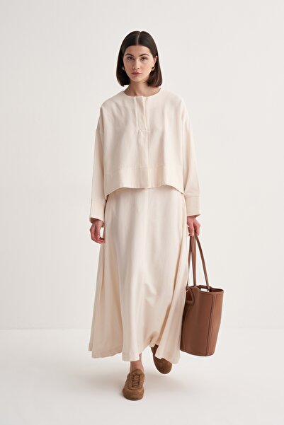 EBU Prive Women's Cupra Draped Cotton Front Pleated Blouse Bone