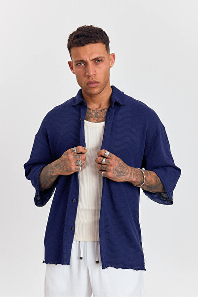 Weyeze Self Patterned Oversize Poor Sleeve Shirt 19187Wyz