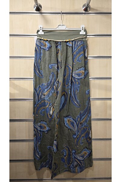 Park Moda İtalyan Keten Pantolon Şal Desen Kemerli