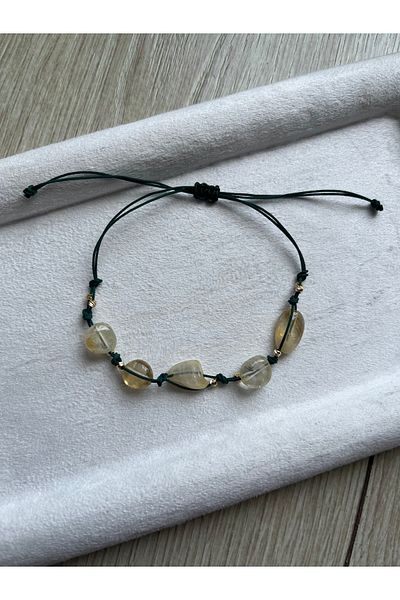 Pel Design Citrine Stone Spiral Green Rope Bracelet & Anklet Handmade