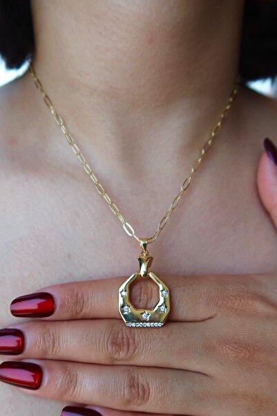 TAKIŞTIR قلادة YSX Y مرصعة بالأحجار الكريمة باللون الذهبي