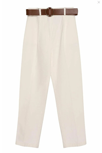 Quzu Beli Kemerli Kadın Pantolon 70755 Ekru