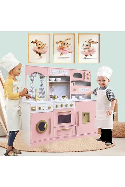 Smart Vibe Bucătărie Frenchbistro™ pentru copii din MDF cu lumini și sunete, roz pastel