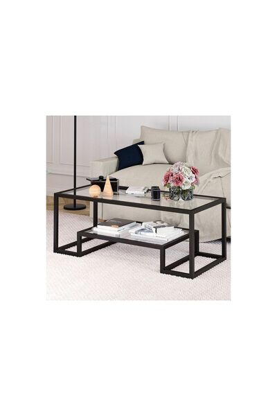 Hitit Dekorasyon Pegged Siyah Metal Cam Orta Sehpa