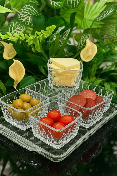GONCAEV 6 Piece Breakfast Bowl Presentation Square Patterned