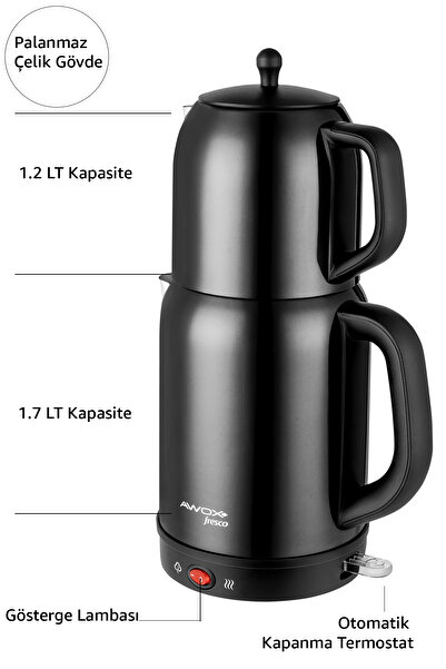 AWOX Fresco 2'si 1 Arada Paslanmaz Çelik Çay Makinesi & Su Isıtıcı Kettle