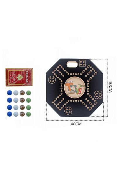 TİME Octagonal Wooden Game Board – Black & Gold with Cards and Colorful Pieces