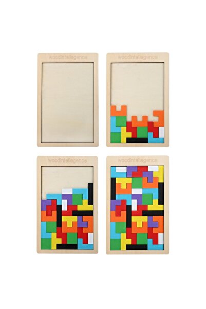 Teo Puzzle Montessori, , din Lemn, Tip Tetris, +36 Luni, Forme Neregulate, 40 Piese, 26.5 x 17.7 cm, Mul