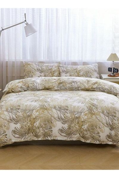 LUNA HOME طقم غطاء لحاف مقاس كوين 6 قطع بتصميم أوراق ذهبية 200×230 سم.
