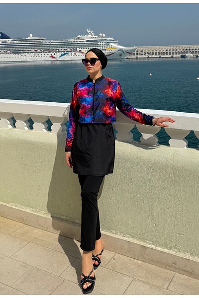 lurex moda Μισό ψηφιακό εμπριμέ Hijab μαγιό