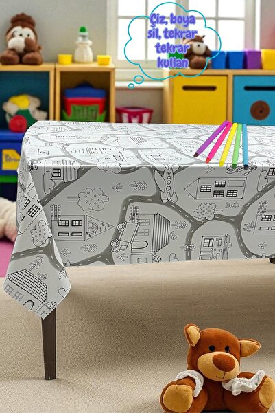 Pimula home Boyanabilir Pvc elyaf tabanlı Silinebilir Muşamba Masa Örtüsü_şehir