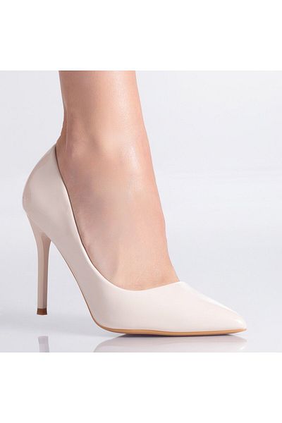 MODA STİL Pantofi dama cu toc Bej din piele ecologica lacuita Risam, 39