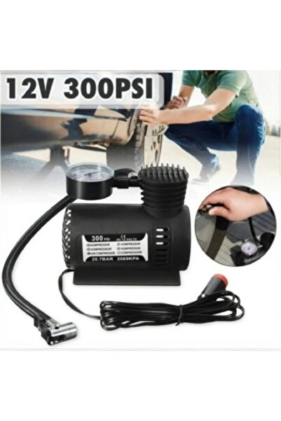 Genel Markalar Plastik Gövdeli Siyah Mini Hava Kompresörü 12V 300 PSI