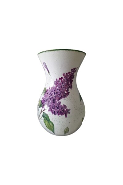 OEM Κεραμικό διακοσμητικό βάζο, ζωγραφισμένα στο χέρι λουλούδια λιλά, 18cmx12cm