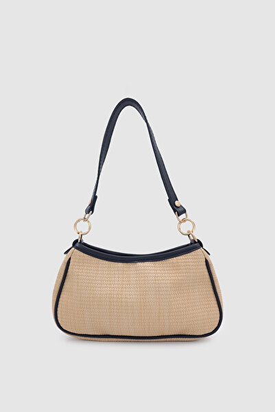 Wuclo حقيبة نوريل مونوجرام باجيت وحقيبة كروس من القش باللون الأسود