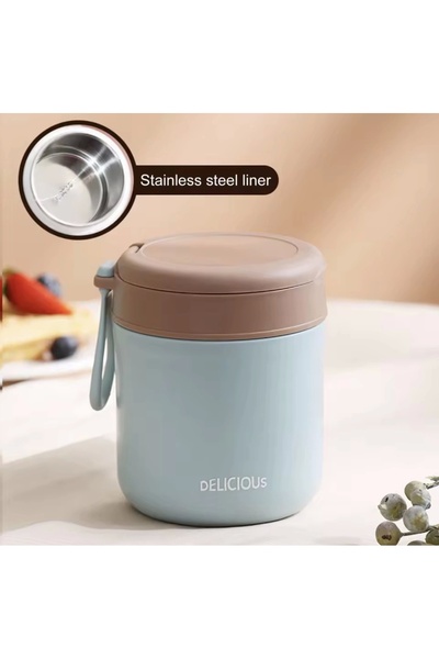 Evistro Paslanmaz Çelik Sızdırmaz Kaşıklı Saklama Kabı Beslenme Kabı 430 ML M...