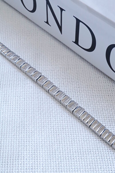 DEMOKAN Kadın Bileklik Kararmaz 14k Altın Renk Vip Seri İthal Sıralo Düz Zirkon Dikdörtgen Bileklik