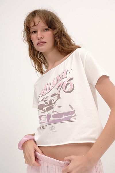 Addax Printed Boat Neck T-Shirt P1799