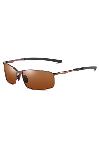 Dali Sunglasses for Men, Rectangular, Brown Lens, UV Filter, Brown-Black Metal Frame
