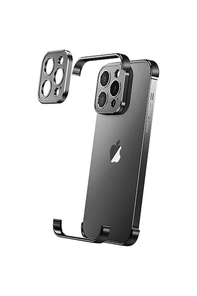 Dali Carcasă de colț și folie de protecție pentru cameră compatibilă cu Apple iPhone 16 Pro, fără margini, aluminiu, negru