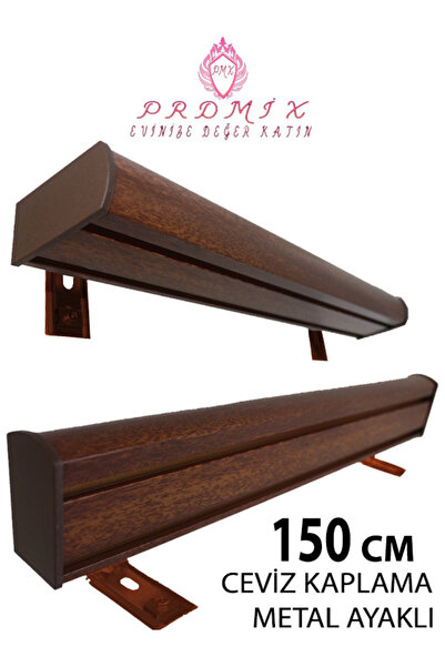 PERDE Mix 150 CM CEVİZ VİP Dekoratif Perde Ray Kornişi Alüminyum 2 Kanallı 8 ...