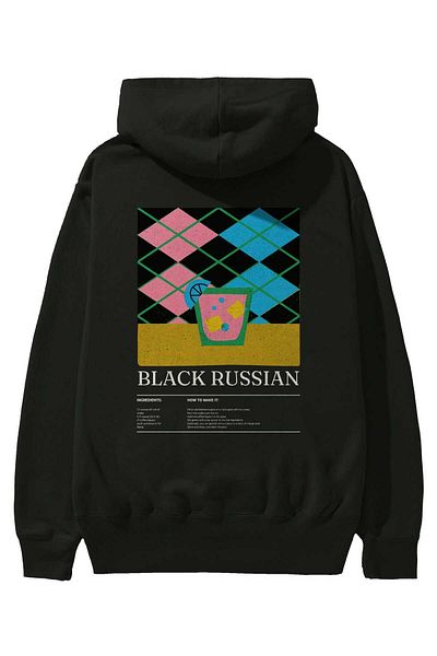 Ankhises Black Russian Cocktail Back Printed Hoodie Oversize Hooded Sweatshirt Men Women