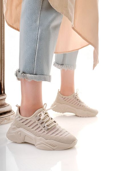 BESKAR Ante Beige Knitwear Lace-Up Sports Shoes