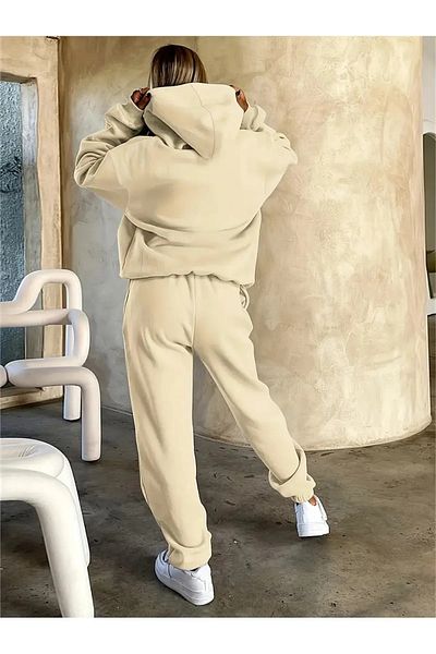 DAXİS Sportwear Company Women's Bear Print Hooded Tracksuit Set - Hooded Sweatshirt Bottom Top Set