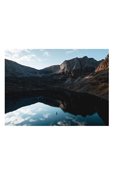 OEM Tablou Canvas, Singuratate pe oglinda lacului montan, Cer, Munti, Lac, Reflectie, Canoe, Serenitate,